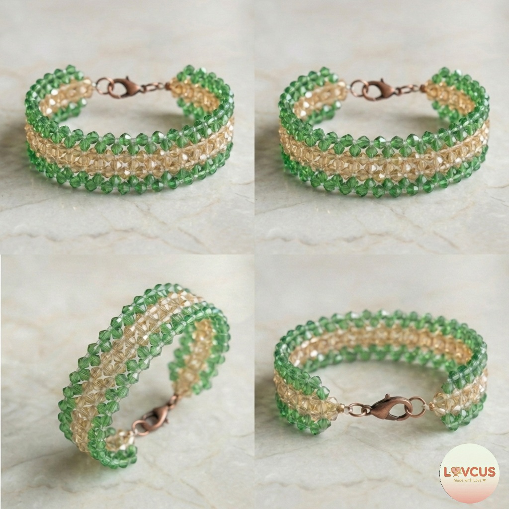 Green & Champagne Crystals - Handcrafted Jewelry Pakistan